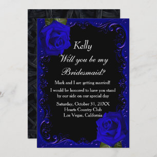 Invitation Élégant Goth Blue Roses Bridesmaid
