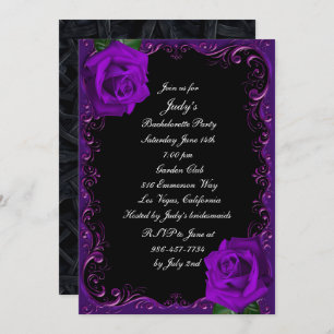 Invitation Élégant Goth Purple Rose Bachelorette Party