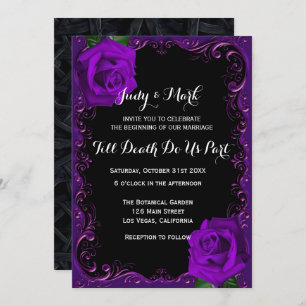 Invitation Élégant Goth Purple Rose Mariage