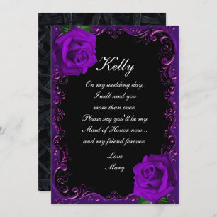 Invitation Élégant Goth Purple Roses Maid Of Honor