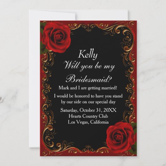 Invitation Élégant Goth Red Roses Bridesmaid (Devant)
