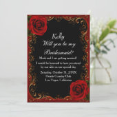 Invitation Élégant Goth Red Roses Bridesmaid (Debout devant)
