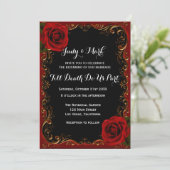 Invitation Élégant Goth Red Roses Mariage (Debout devant)