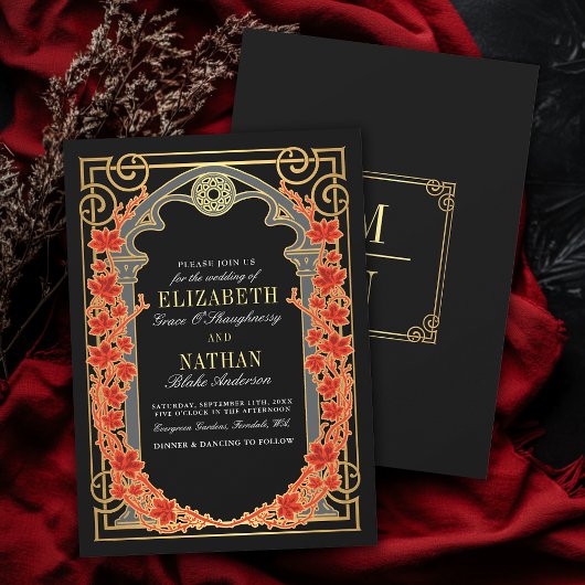 Invitation Elegant Gothic Autumn Cathedral Frame Wedding 