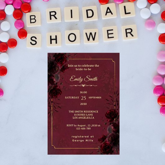 Invitation Elegant Gothic Red and Black Romance Bridal Shower