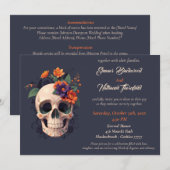 Invitation Élégant gothique 3D Mariage crâne floral (Devant / Derrière)
