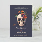 Invitation Élégant gothique 3D Mariage crâne floral (Debout devant)