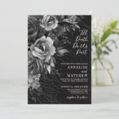 Invitation Élégant gothique Floral Mariage noir (Debout devant)