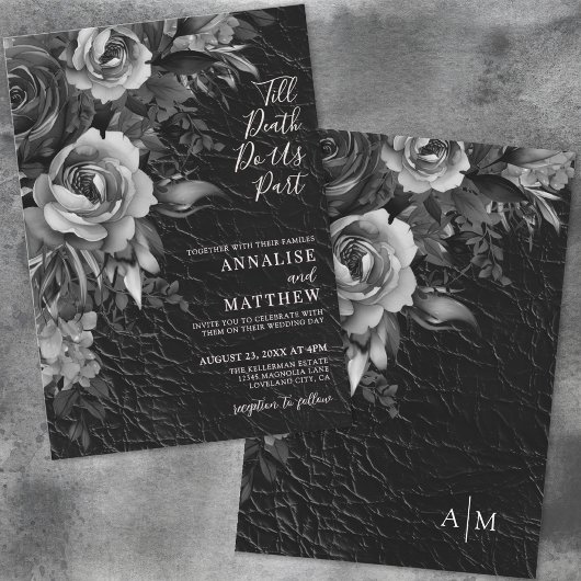 Invitation Élégant gothique Floral Mariage noir