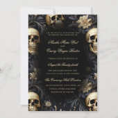 Invitation Elégant Gothique Mariage de crânes et fleurs d'or (Devant)