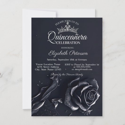 Invitation Élégant Gothique Rose Quinceañera (Devant)