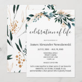 Invitation Élégant goût Floral Life Celebration Funérailles (Devant / Derrière)