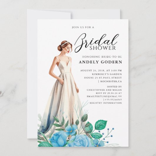 Invitation Elegant Gown Illustration with  Bridal Shower (Devant)