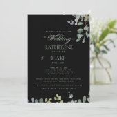 Invitation Élégant Grace Black Eucalyptus Mariage de site Web (Debout devant)
