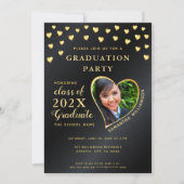 Invitation Elégant Grad Photo noir et or Graduation (Devant)