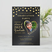 Invitation Elégant Grad Photo noir et or Graduation (Debout devant)