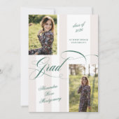 Invitation Elegant Grad Script French Stripe Photo Graduation (Devant)
