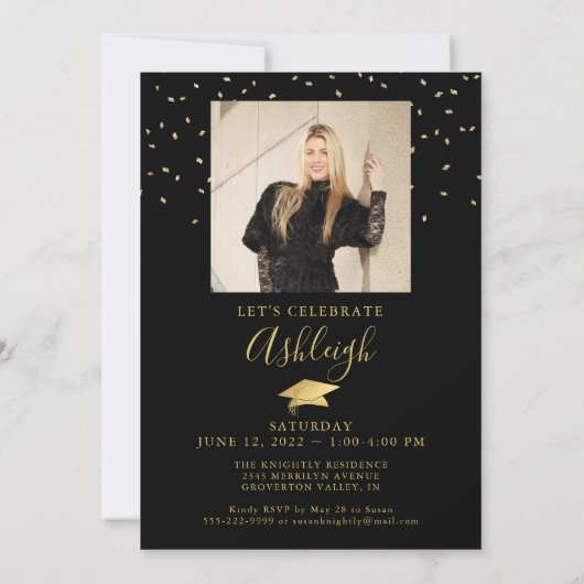 Invitation Élégant Graduate Fancy Script 2 Photos Or 2025 (Dos)