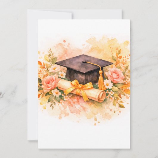 Invitation Elegant Graduation Cap with Floral Design (Devant)