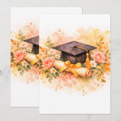 Invitation Elegant Graduation Cap with Floral Design (Devant / Derrière)