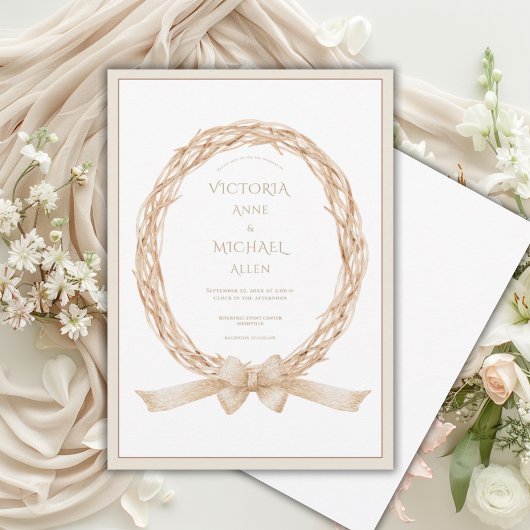Invitation Elegant Grapevine Wreath Burlap Bow Wedding
