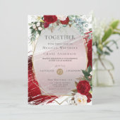 Invitation Élégant Gras Crimson Floral et Paint Stroke (Debout devant)