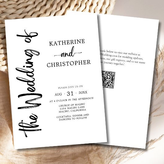 Invitation Élégant Gras Script noir blanc Mariage formel