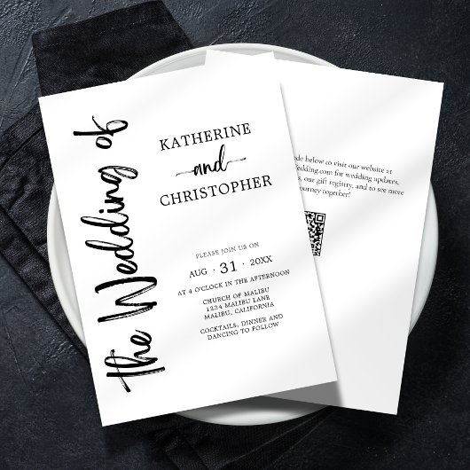 Invitation Élégant Gras Script noir blanc Mariage formel
