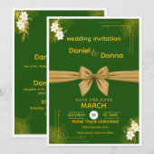 Invitation Elegant Green and Gold Floral Wedding Invite (Devant / Derrière)