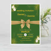Invitation Elegant Green and Gold Floral Wedding Invite (Debout devant)