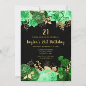 Invitation Elegant Green and Gold Flowers Birthday Party (Devant)