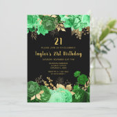 Invitation Elegant Green and Gold Flowers Birthday Party (Debout devant)