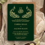 Invitation Elegant Green and Gold Peacock Islamic Wedding<br><div class="desc">Amaze your guests with this elegant wedding invitation featuring beautiful peacocks and 'Bismillah' in Arabic calligraphy. Simply add your event details on this easy-to-use template to make it a one-of-a-kind invitation. Flip the card over to reveal an elegant gold dots pattern on the back of the card.</div>