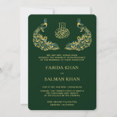 Invitation Elegant Green and Gold Peacock Islamic Wedding (Devant)
