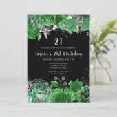 Invitation Elegant Green and Silver Flowers Birthday Party (Debout devant)