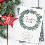 Invitation Elegant green blue red floral Christmas wreath<br><div class="desc">Elegant green blue red floral Christmas wreath party invitation with watercolor leaves,  mistletoes,  berries in red and pink and green and blue pine branches illustration.</div>