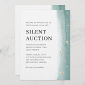 Invitation Elegant Green Brush Stroke Gala & Silent Auction  (Devant / Derrière)
