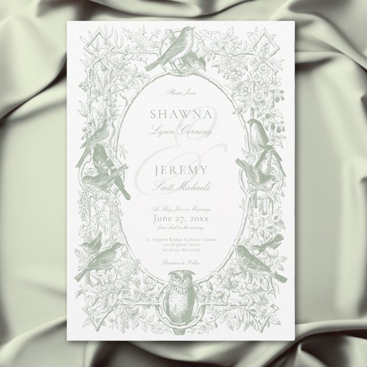Invitation Elegant Green Chinoiserie Nature & Birds Wedding