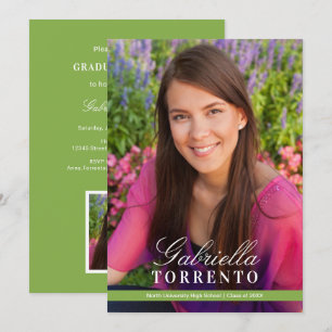 Invitation Élégant Green Custom Photo Party Graduation