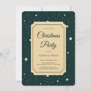 Invitation Élégant Green et Gold Starry Night Noël