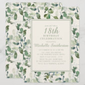 Invitation Elégant Green Eucalyptus Feuilles 18ème anniversai (Devant / Derrière)