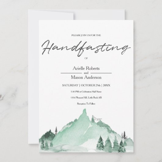 Invitation Elégant Green Forest Mountains Simple Handfasting (Devant)
