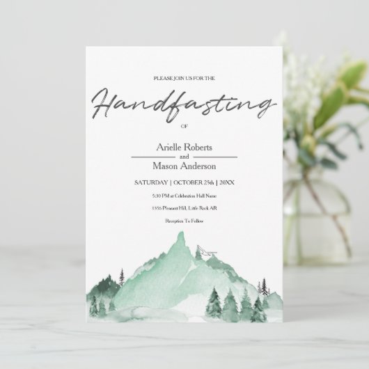 Invitation Elégant Green Forest Mountains Simple Handfasting (Debout devant)