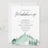 Invitation Elégant Green Forest Mountains Simple Mariage (Devant)