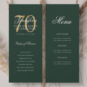 Invitation Elégant Green Gold 70th Birthday Program Menu