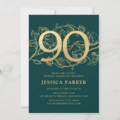 Invitation Elégant Green Gold 90e anniversaire (Devant)