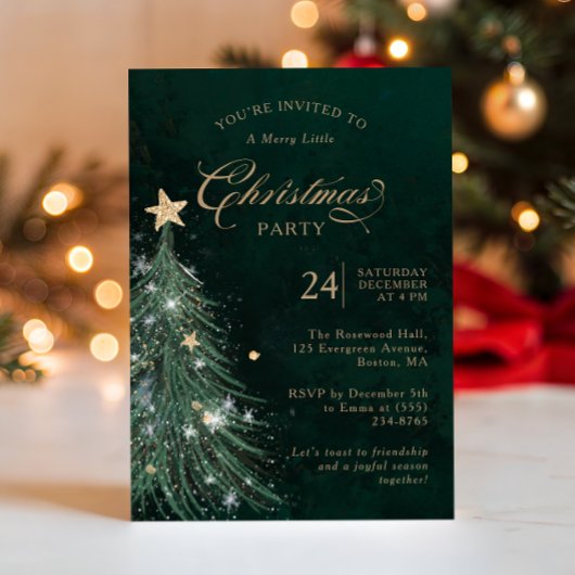 Invitation Elegant Green Gold Christmas Party 