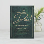 Invitation Elegant Green Gold Enregistrer la date QR Code RSV (Debout devant)