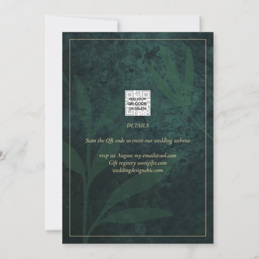 Invitation Elegant Green Gold Enregistrer la date QR Code RSV (Dos)