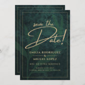 Invitation Elegant Green Gold Enregistrer la date QR Code RSV (Devant / Derrière)